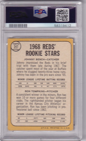 Johnny Bench 1968 Topps Baseball RC Rookie Card #247 PSA 2
