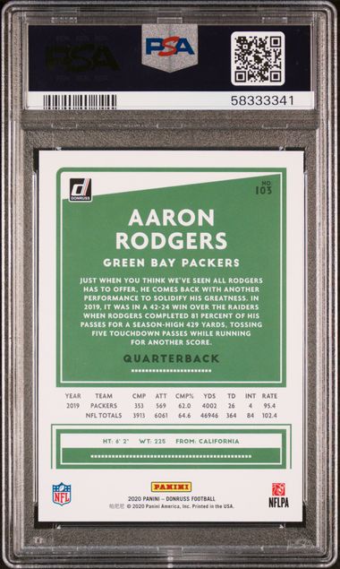 Aaron Rodgers 2020 Panini Donruss Football Card #103 Graded PSA 10-Powers Sports Memorabilia