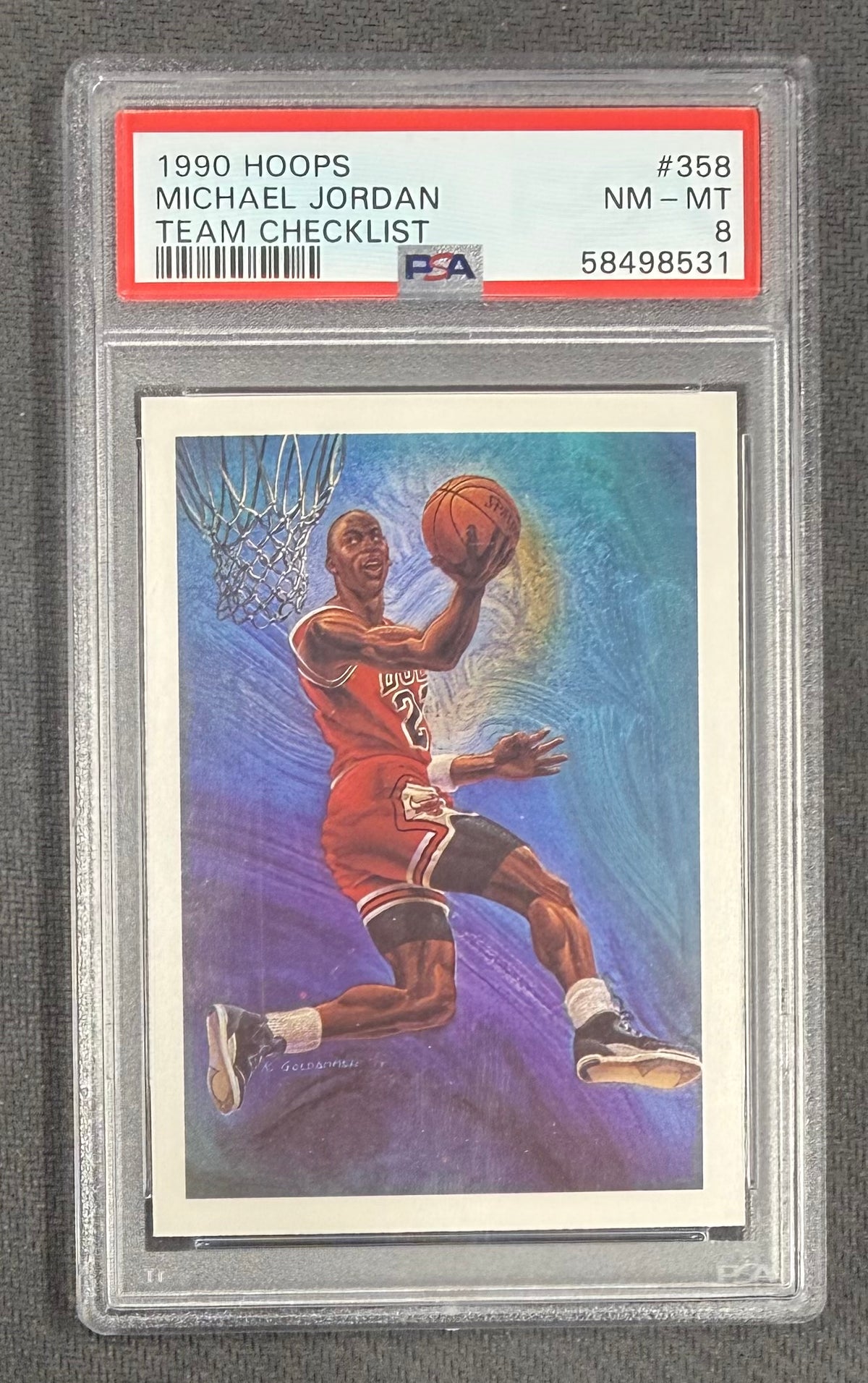 Michael Jordan 1990 Hoops Team Checklist Chicago Bulls Basketball Card #358 Graded PSA 8 Cert #58498531-Powers Sports Memorabilia