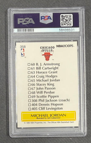 Michael Jordan 1990 Hoops Team Checklist Chicago Bulls Basketball Card #358 Graded PSA 8 Cert #58498531-Powers Sports Memorabilia