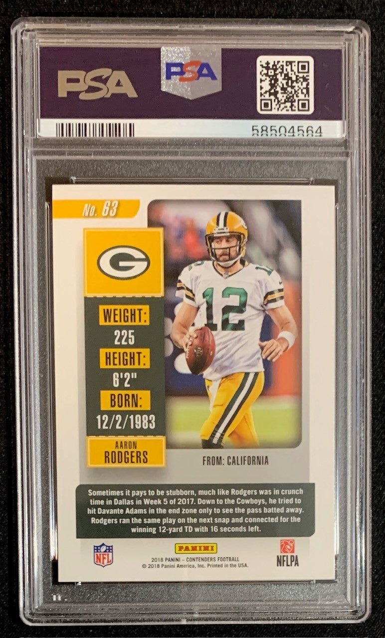 Aaron Rodgers 2018 Panini Contenders Football Card #63 Graded PSA 10-Powers Sports Memorabilia