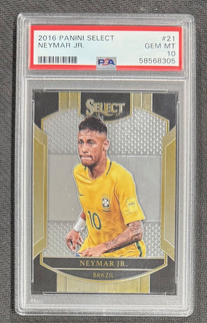 Neymar Jr 2016 Panini Select Soccer Card #21 Graded PSA 10-Powers Sports Memorabilia