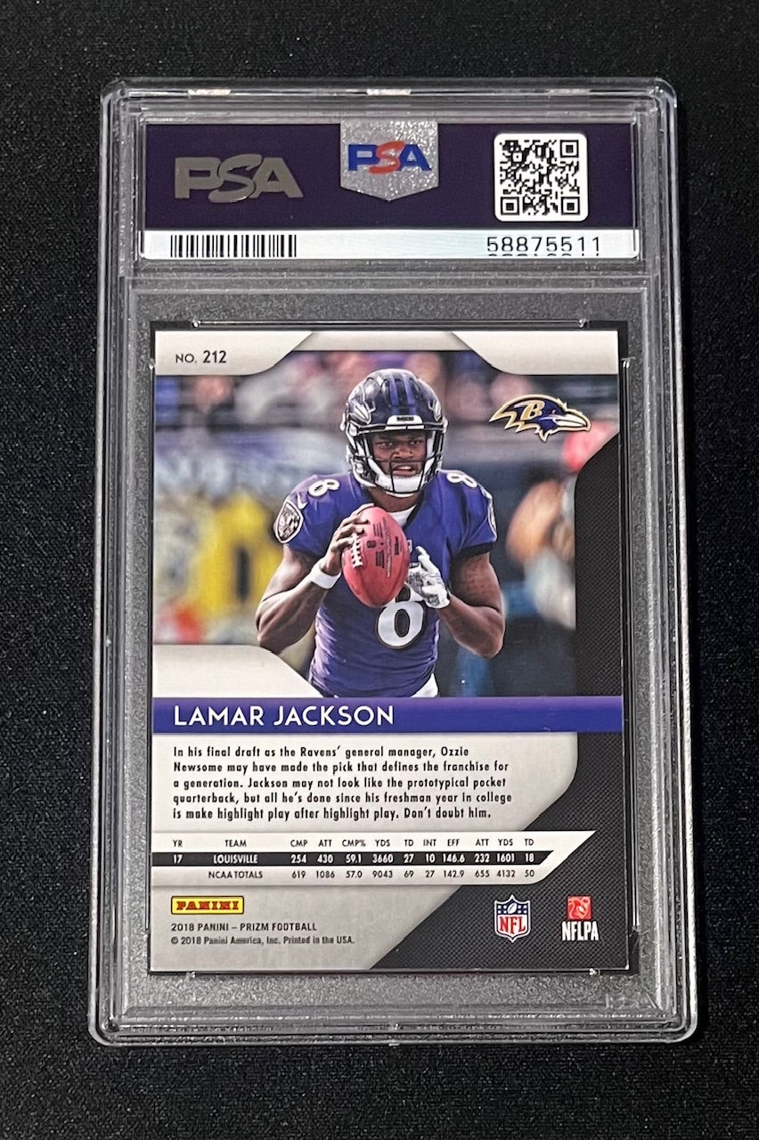 Lamar Jackson 2018 Panini Prizm Football Rookie Card #212 Graded PSA 8-Powers Sports Memorabilia