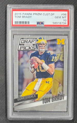 Tom Brady 2015 Panini Prizm Collegiate Draft Picks Football Card #96 Graded PSA 10 Cert #58918734-Powers Sports Memorabilia