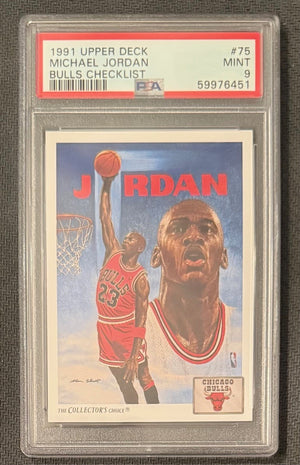 Michael Jordan 1991 Upper Deck Bulls Checklist Chicago Bulls Basketball Card #75 Graded PSA 9 Cert #59976451-Powers Sports Memorabilia