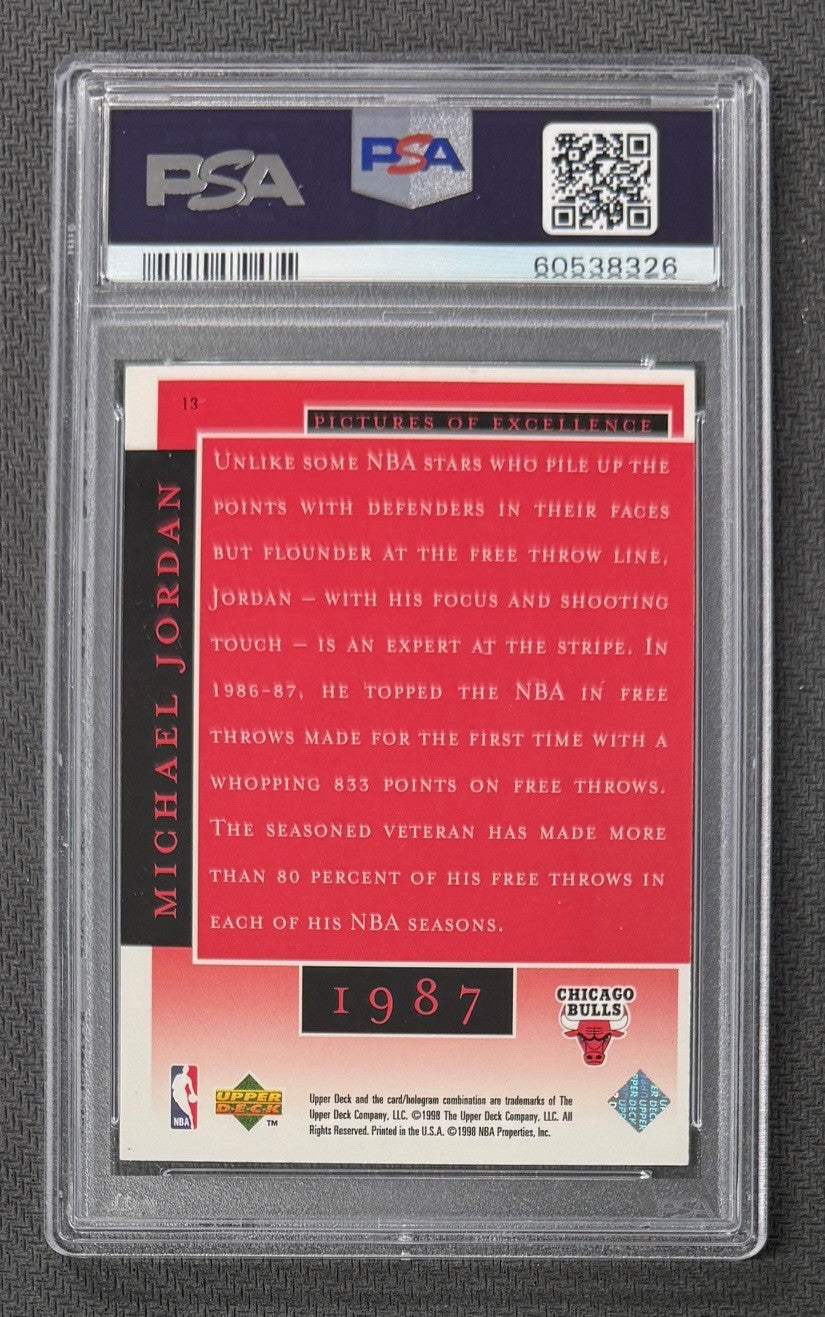 Michael Jordan 1998 Upper Deck MJ Career Collection Pictures of Excellence Basketball Card #13 Graded PSA 9 Cert #60538326-Powers Sports Memorabilia