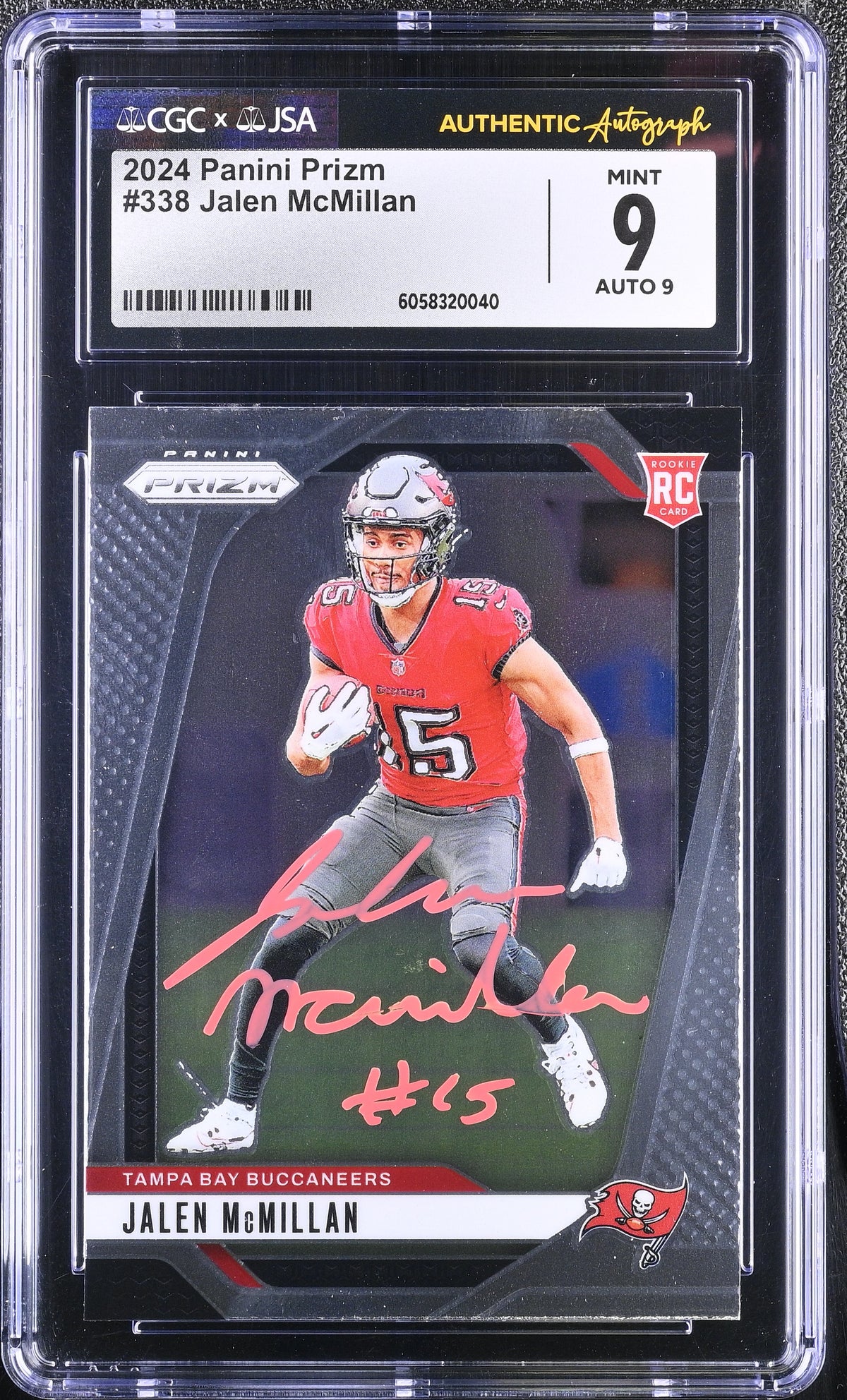 Jalen McMillan 2024 Panini Prizm Tampa Bay Buccaneers Signed Football Rookie Card #338 CGC 9 Auto 9 Cert #6058320040-Powers Sports Memorabilia