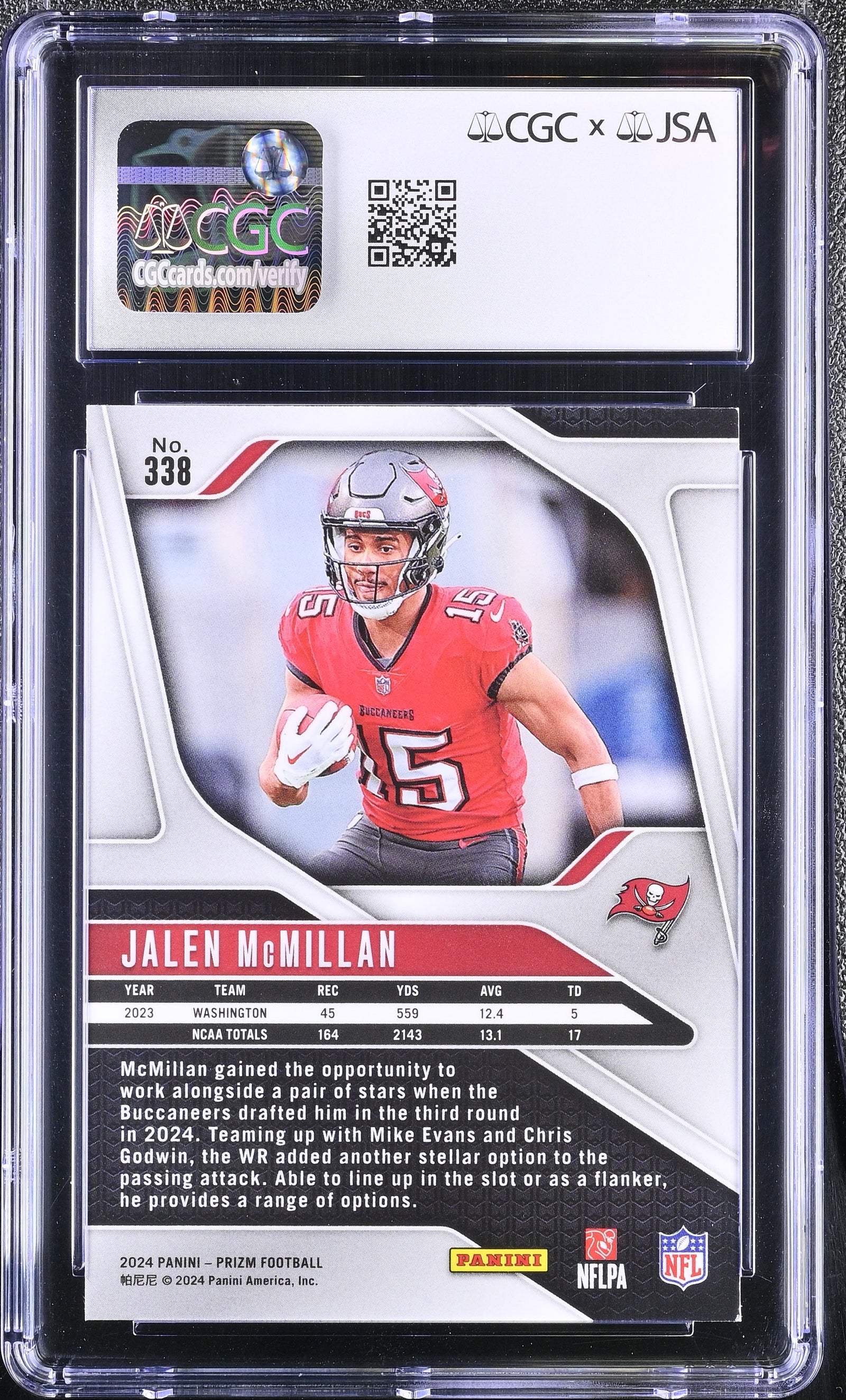 Jalen McMillan 2024 Panini Prizm Tampa Bay Buccaneers Signed Football Rookie Card #338 CGC 9 Auto 9 Cert #6058320040-Powers Sports Memorabilia