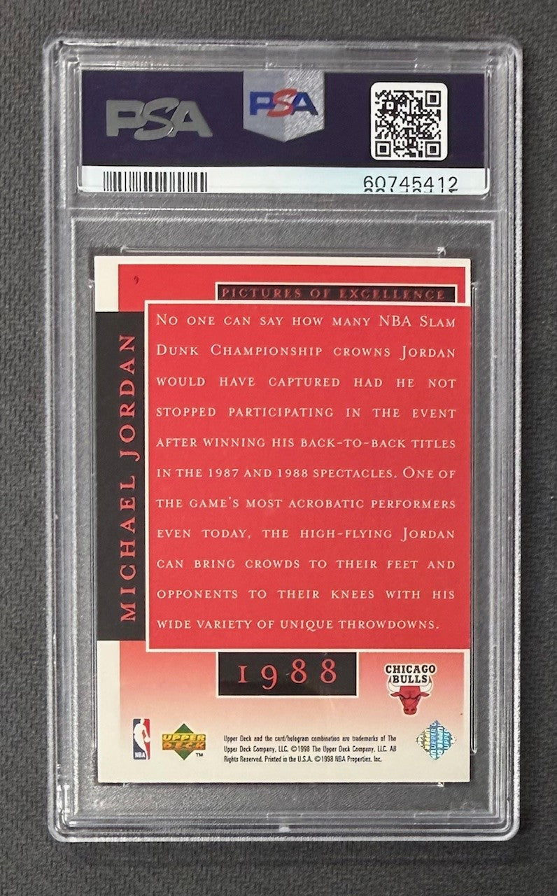 Michael Jordan 1998 Upper Deck MJ Career Collection Pictures of Excellence Basketball Card #9 Graded PSA 9 Cert #60745412-Powers Sports Memorabilia