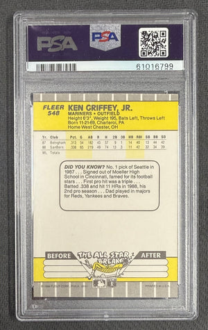 Ken Griffey Jr. 1989 Fleer Seattle Mariners Baseball RC Rookie Card #548 Graded PSA 8 Cert #61016799-Powers Sports Memorabilia
