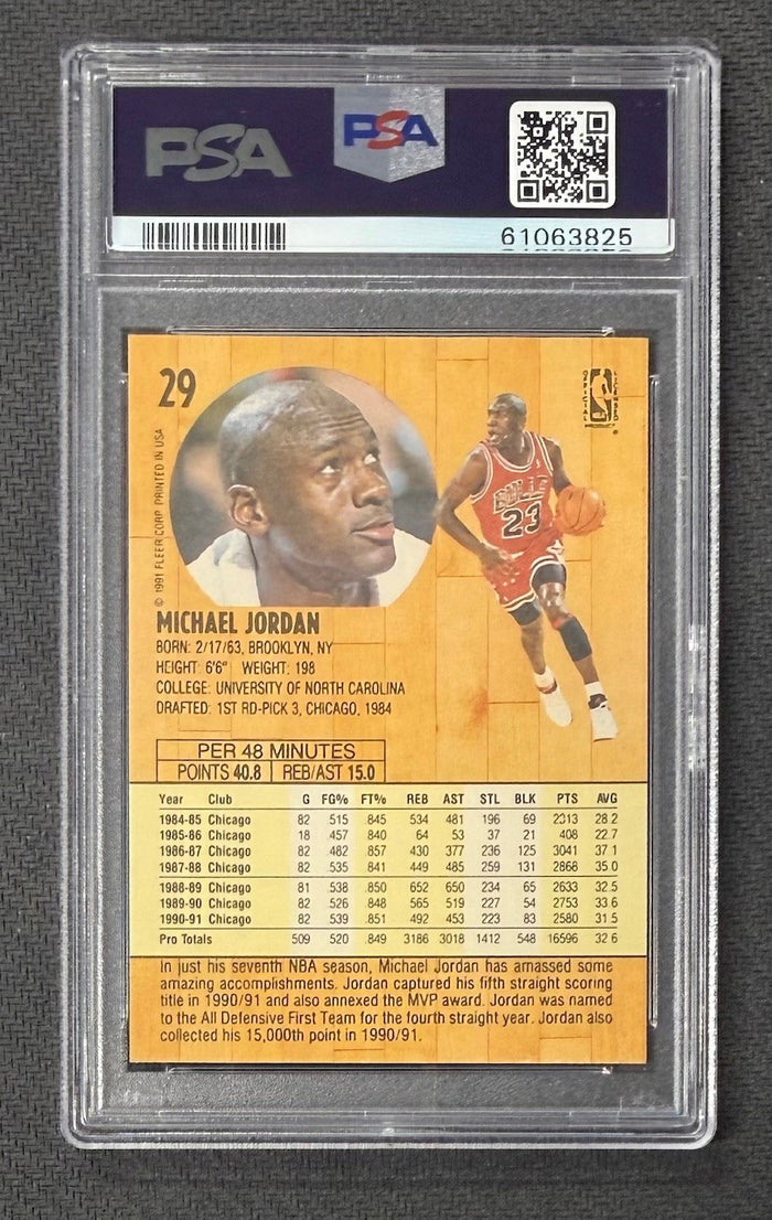Michael Jordan 1991 Fleer Chicago Bulls Basketball Card #29 Graded PSA 9 Cert #61063825-Powers Sports Memorabilia