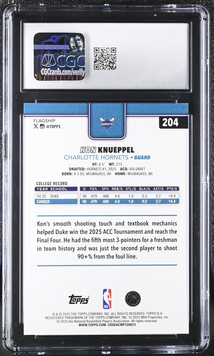 Kon Knueppel 2025-26 Topps Basketball Rookie Card #204 Graded CGC 10 Cert #6124758223-Powers Sports Memorabilia
