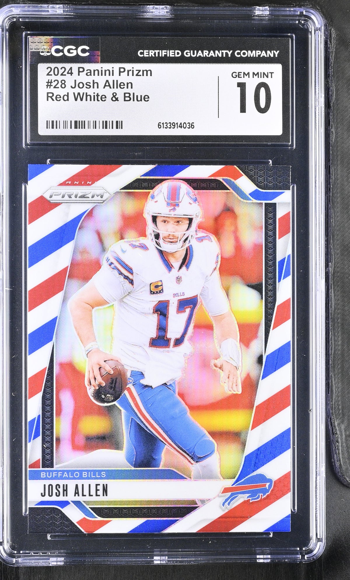 Josh Allen 2024 Panini Prizm Red White Blue Card #28 CGC 10-Powers Sports Memorabilia