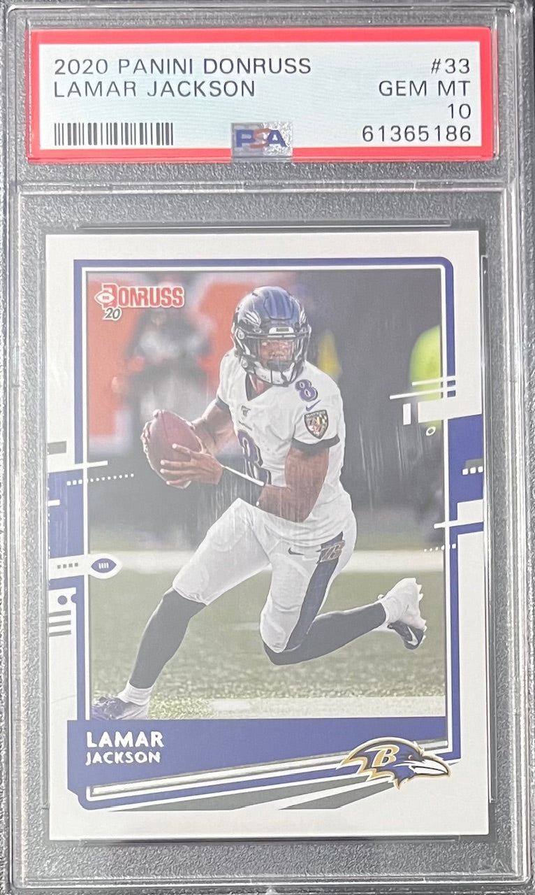 Lamar Jackson 2020 Panini Donruss Football Card #33 Graded PSA 10-Powers Sports Memorabilia