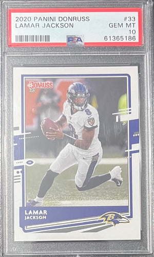 Lamar Jackson 2020 Panini Donruss Football Card #33 Graded PSA 10-Powers Sports Memorabilia