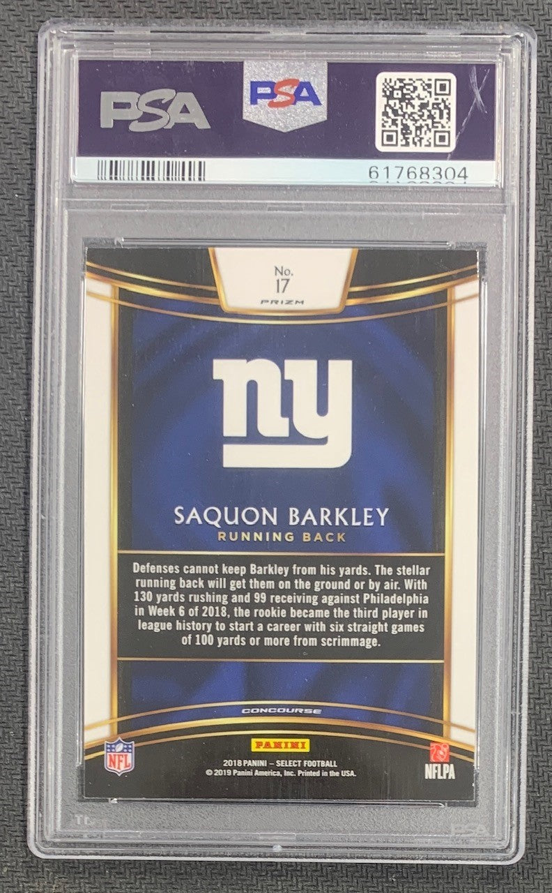 Saquon Barkley 2018 Panini Select Silver Prizm Football Rookie Card #17 Graded PSA 9-Powers Sports Memorabilia