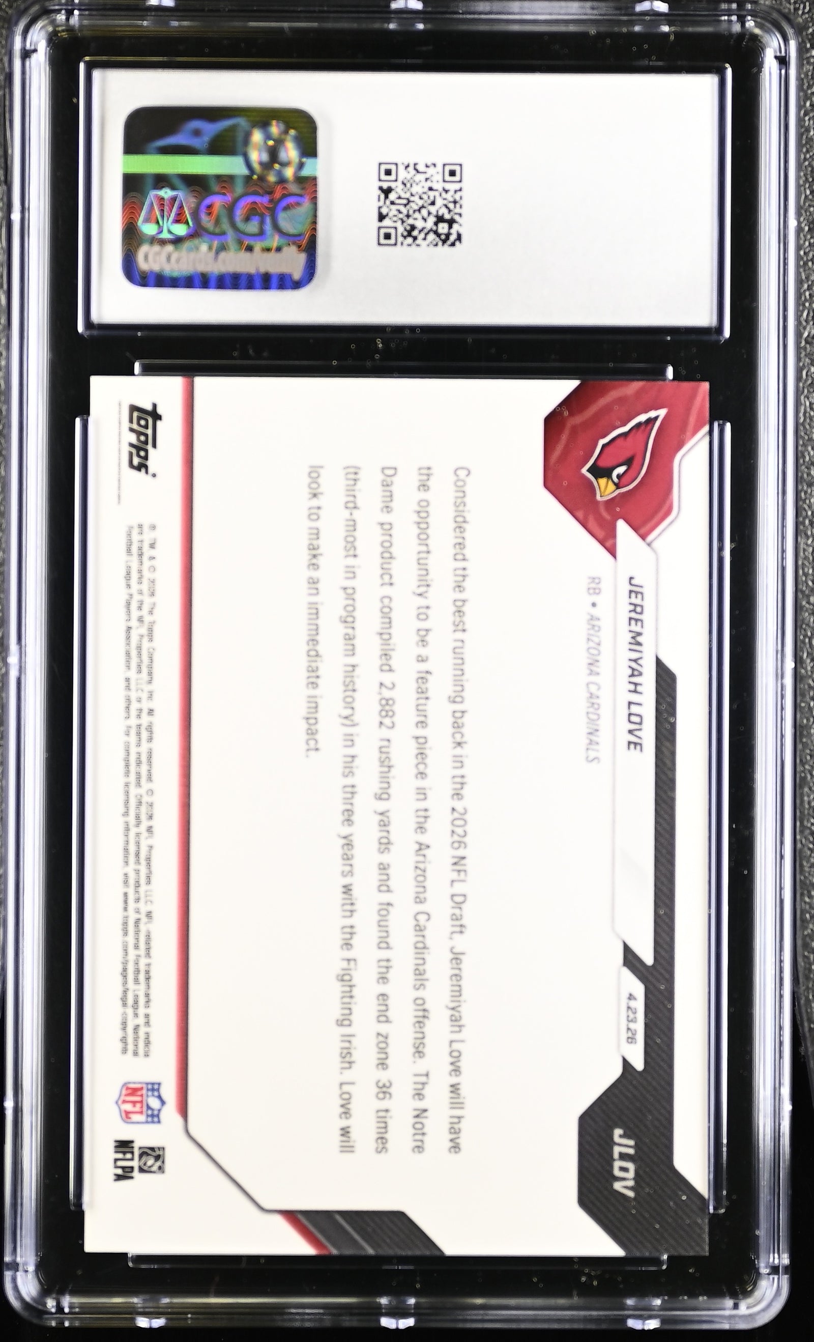 Jeremiyah Love 2026 Topps Now Rookie Card #JLOV CGC 9-Powers Sports Memorabilia