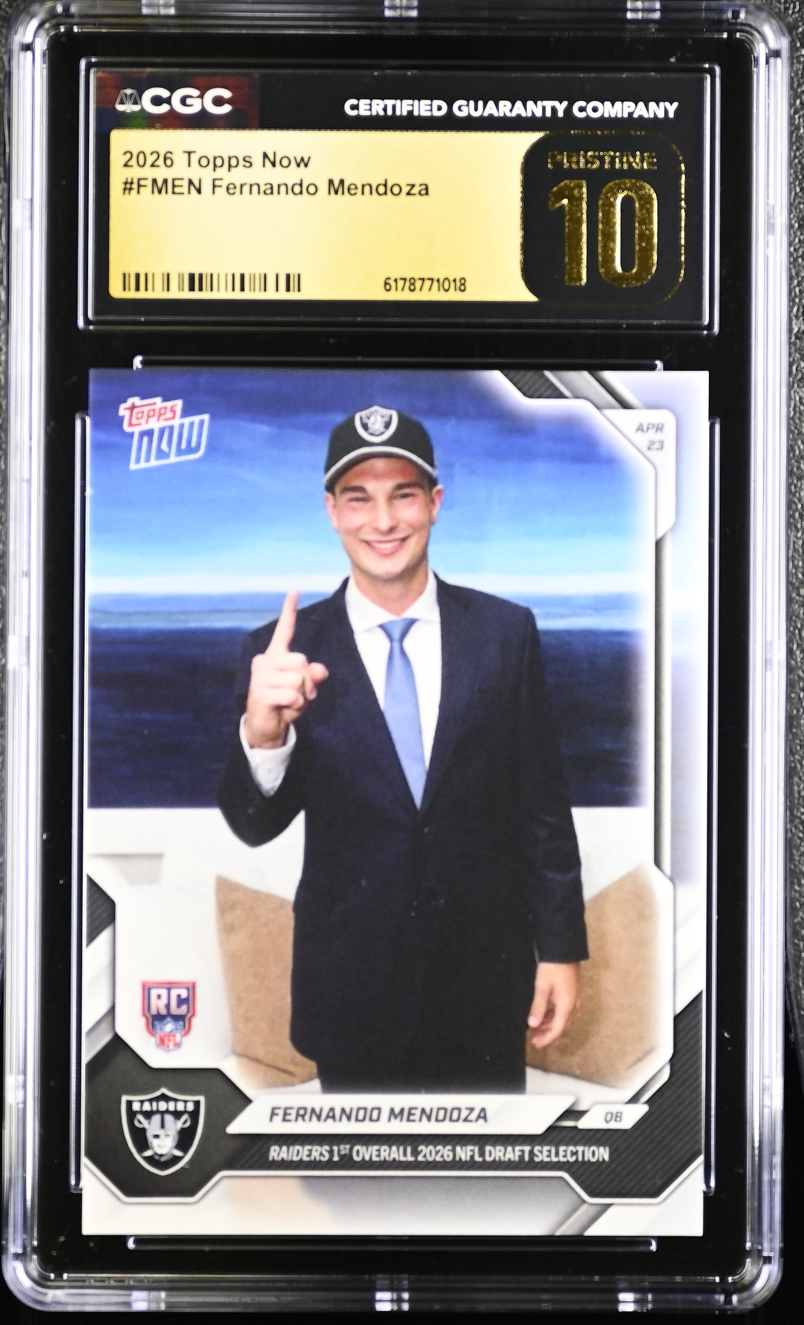 Fernando Mendoza 2026 Topps Now Rookie Card #FMEN CGC Pristine 10-Powers Sports Memorabilia