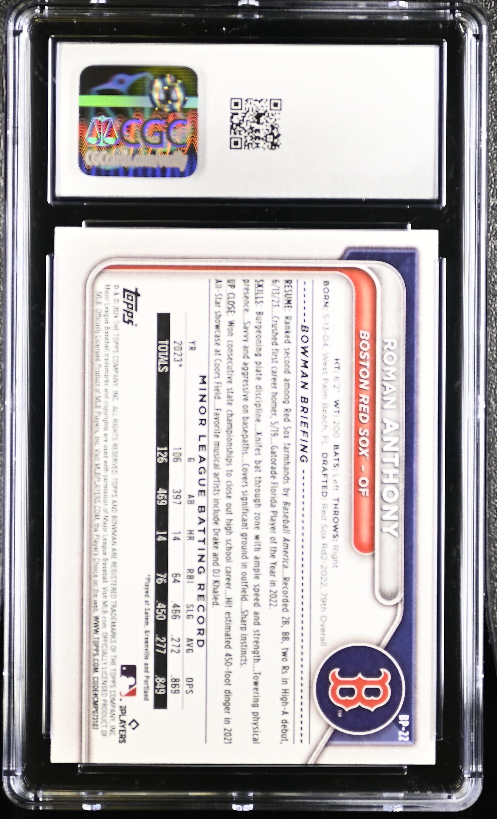 Roman Anthony 2024 Bowman Prospects Rookie Card #BP-22 CGC 10-Powers Sports Memorabilia
