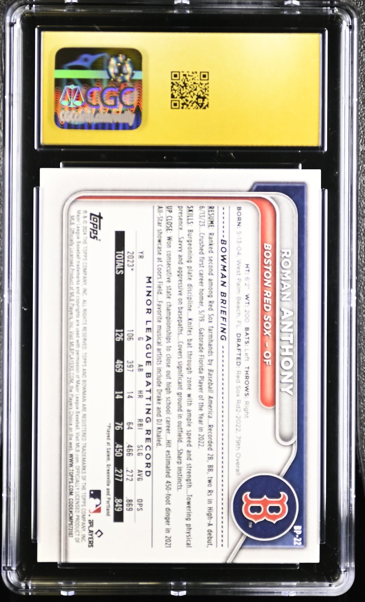 Roman Anthony 2024 Bowman Prospects Rookie Card #BP-22 CGC Pristine 10-Powers Sports Memorabilia
