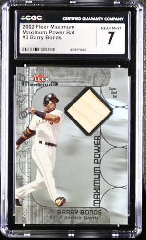 Barry Bonds 2002 Fleer Maximum Game-Used Bat Card #3 CGC 7-Powers Sports Memorabilia