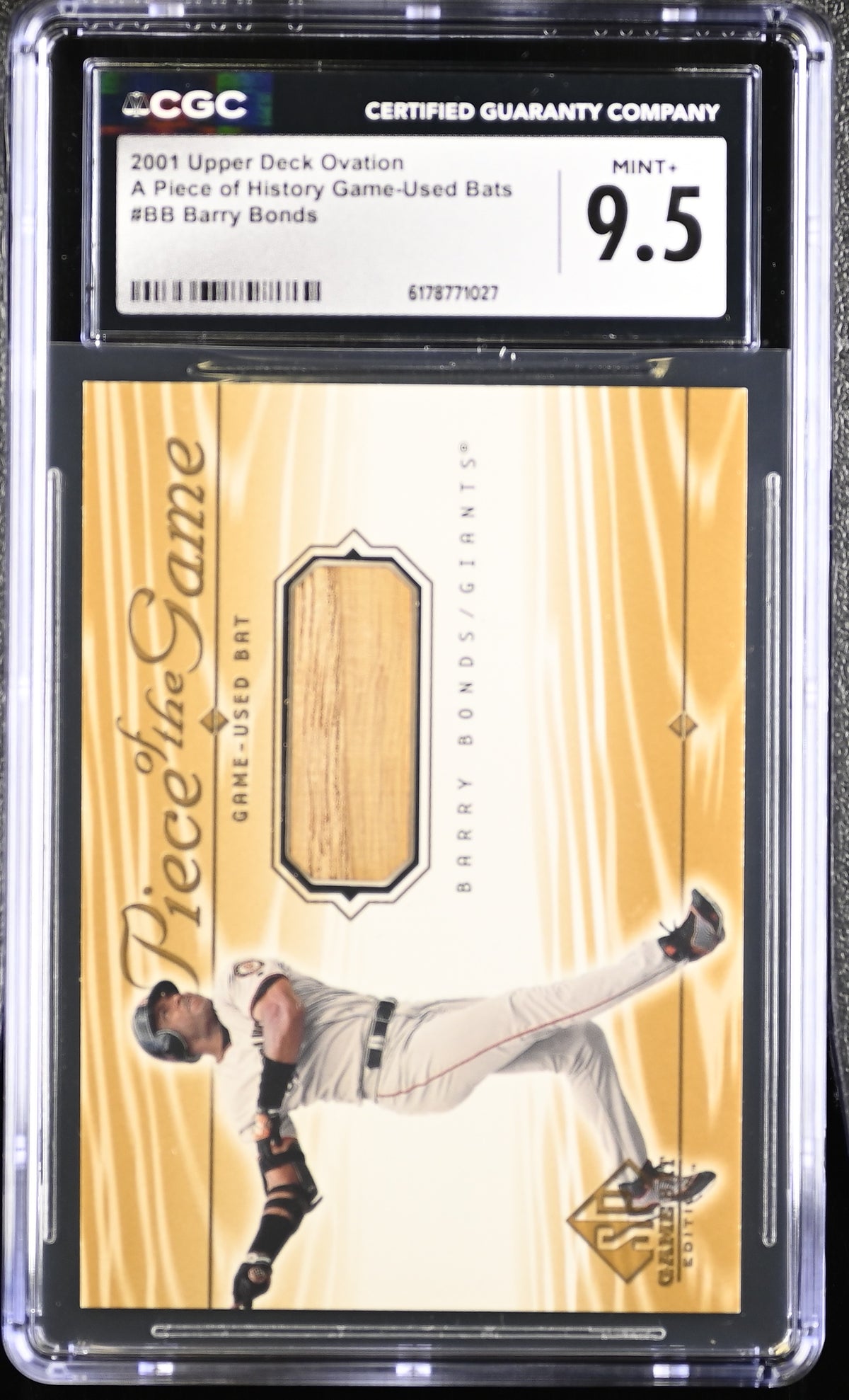 Barry Bonds 2001 Upper Deck Game-Used Bat Card #BB CGC 9.5-Powers Sports Memorabilia
