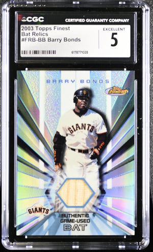 Barry Bonds 2003 Topps Finest Game-Used Bat Card #FRB-BB CGC 5-Powers Sports Memorabilia