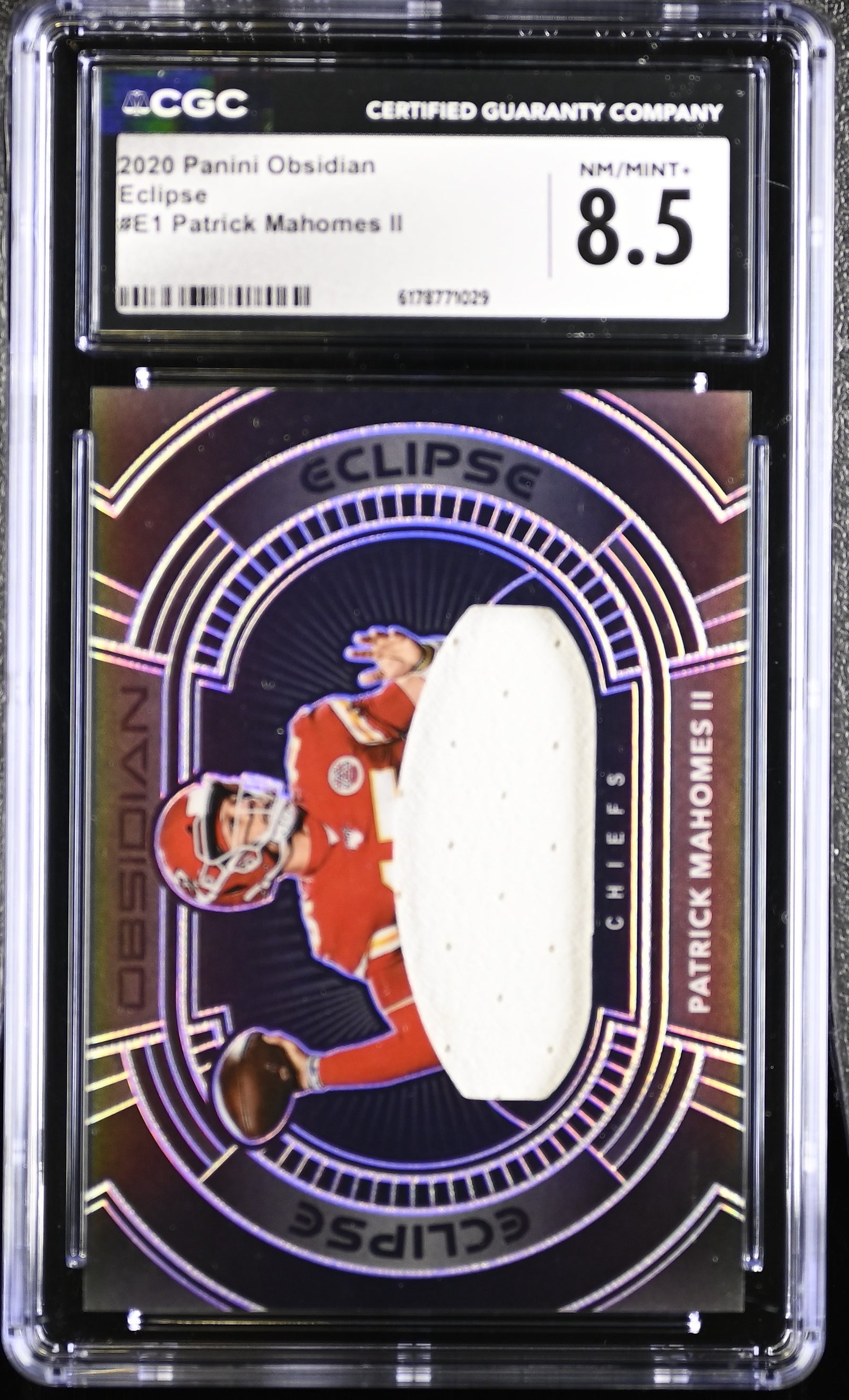 Patrick Mahomes 2020 Panini Game-Used Jersey Card #E1 CGC 8.5 /75-Powers Sports Memorabilia