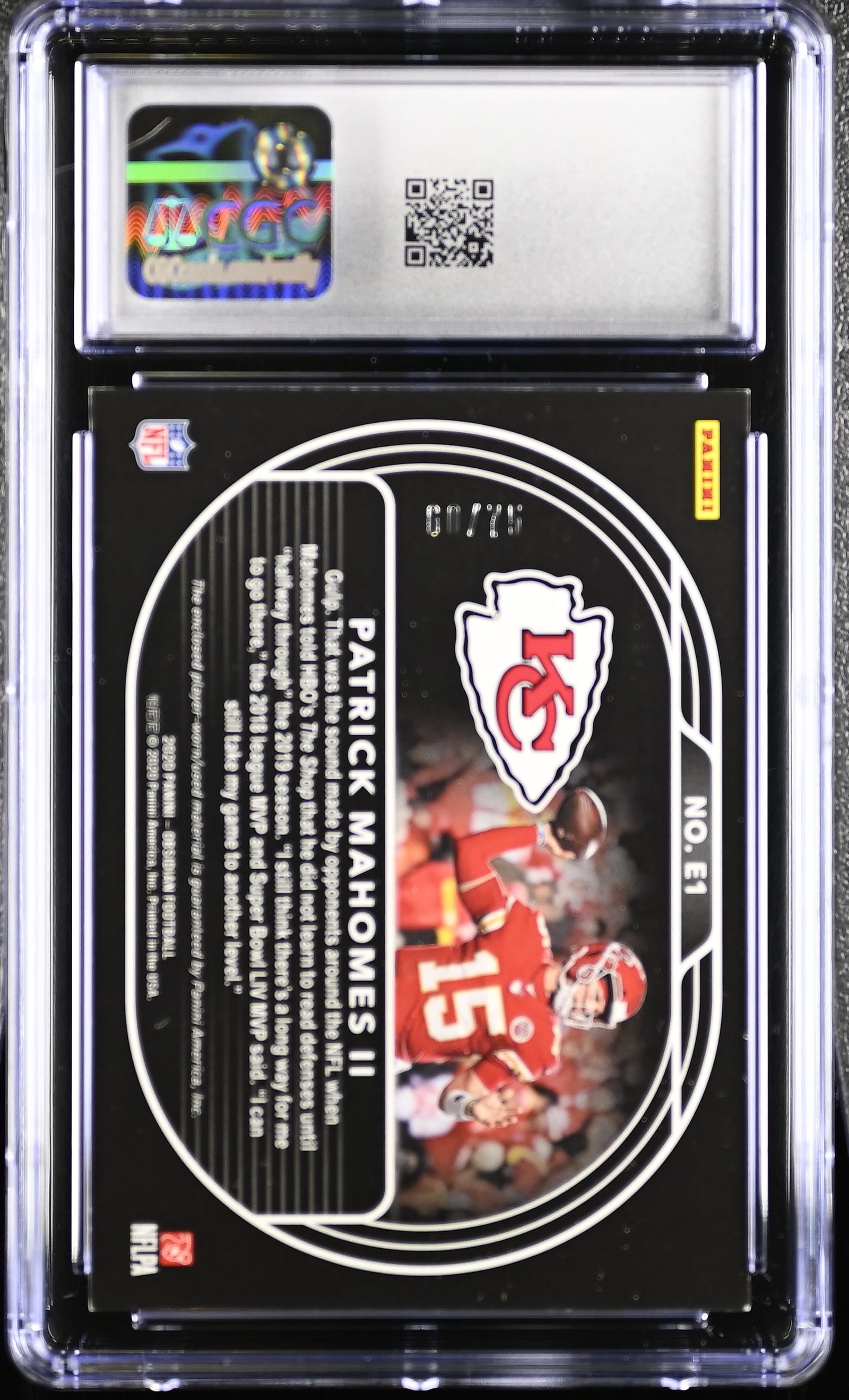 Patrick Mahomes 2020 Panini Game-Used Jersey Card #E1 CGC 8.5 /75-Powers Sports Memorabilia