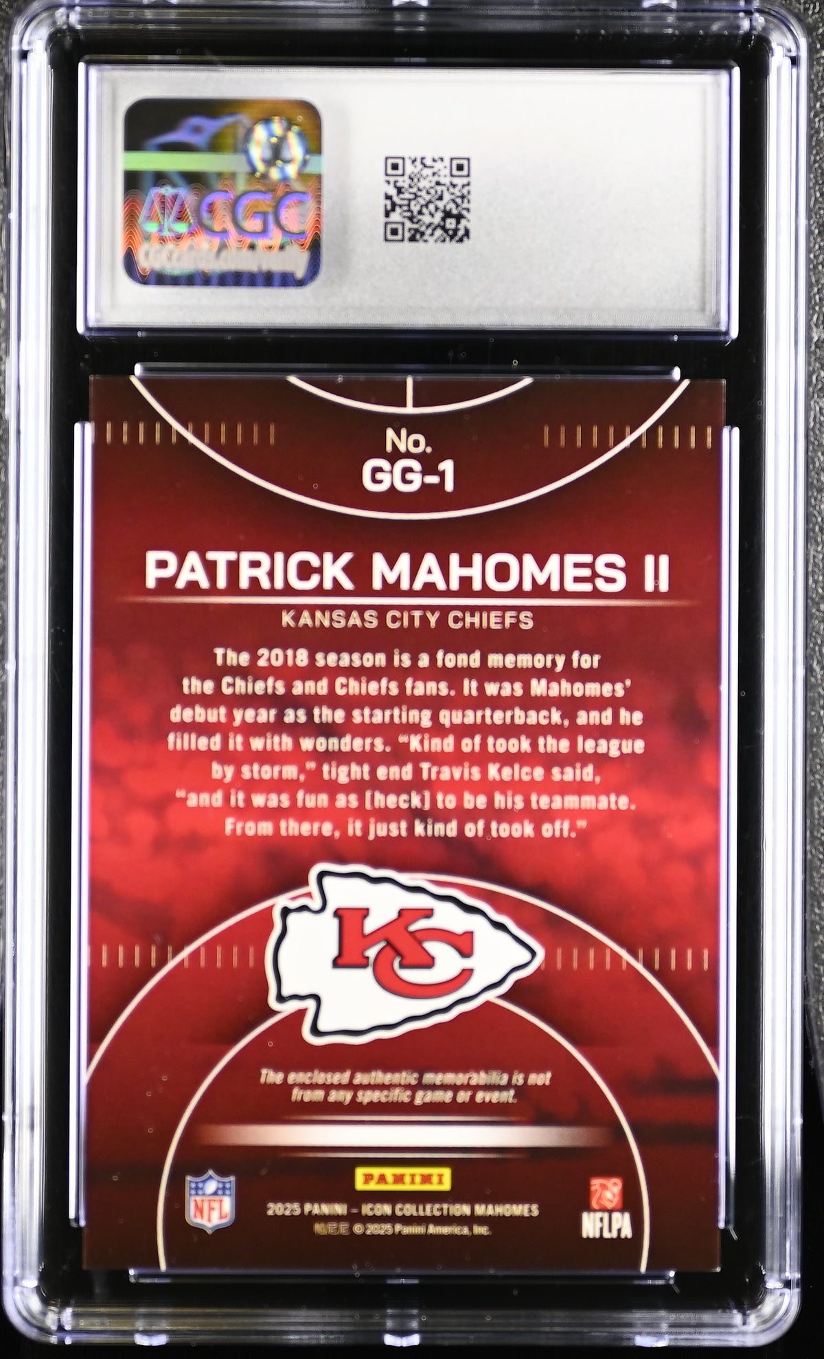 Patrick Mahomes II 2025 Panini Icon Patch Card #GG-1 CGC 9-Powers Sports Memorabilia