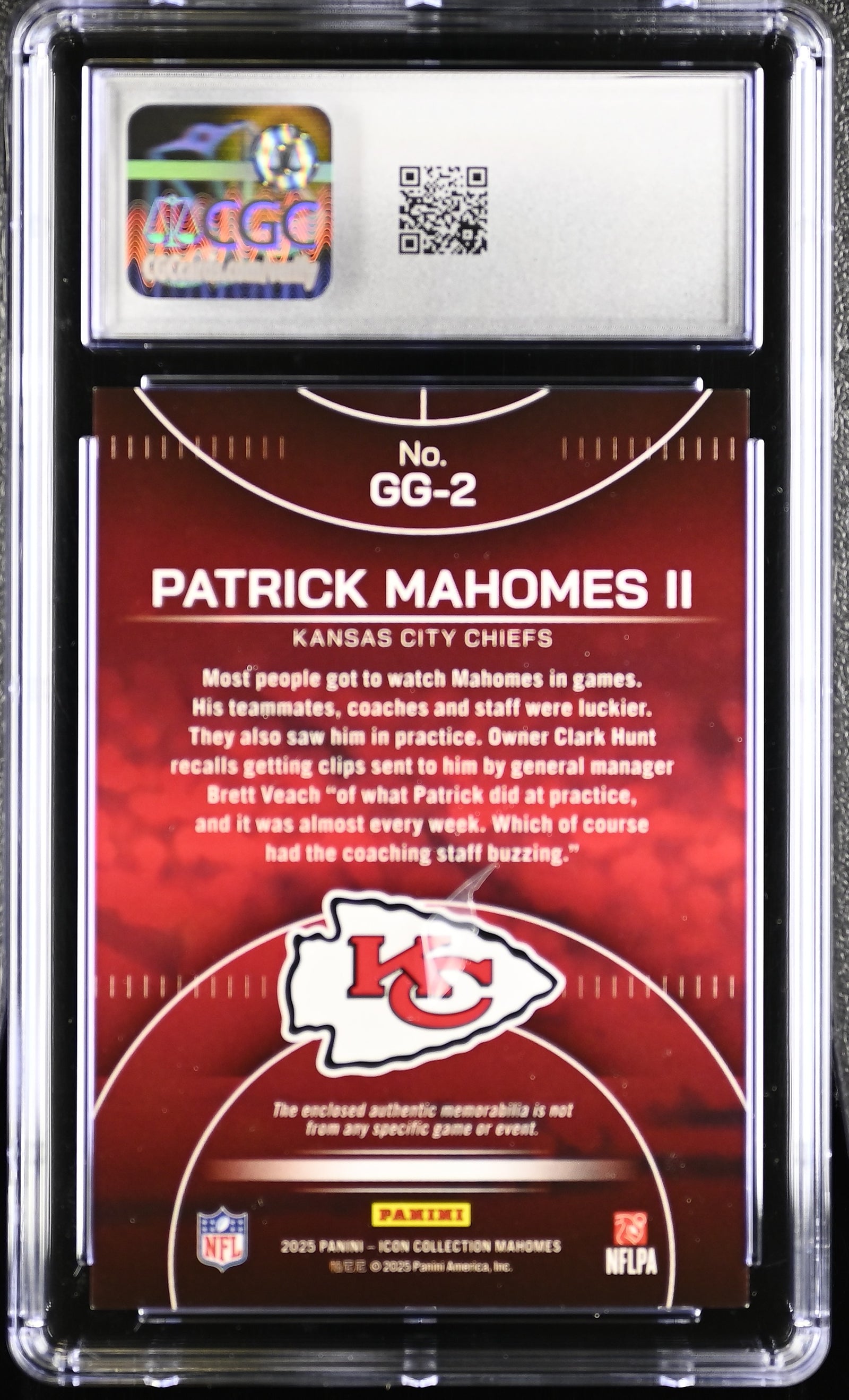 Patrick Mahomes II 2025 Panini Icon Patch Card #GG-2 CGC 9.5-Powers Sports Memorabilia
