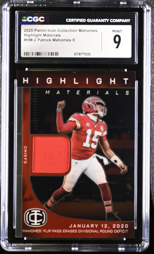 Patrick Mahomes II 2025 Panini Icon Patch Card #HM-2 CGC 9-Powers Sports Memorabilia