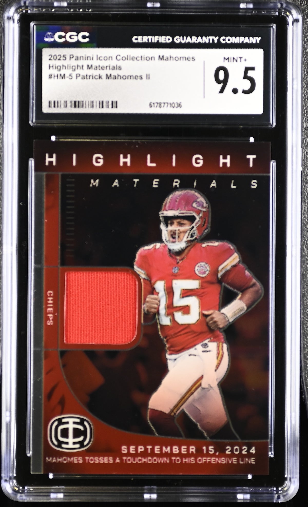 Patrick Mahomes II 2025 Panini Icon Patch Card #HM-5 CGC 9.5-Powers Sports Memorabilia