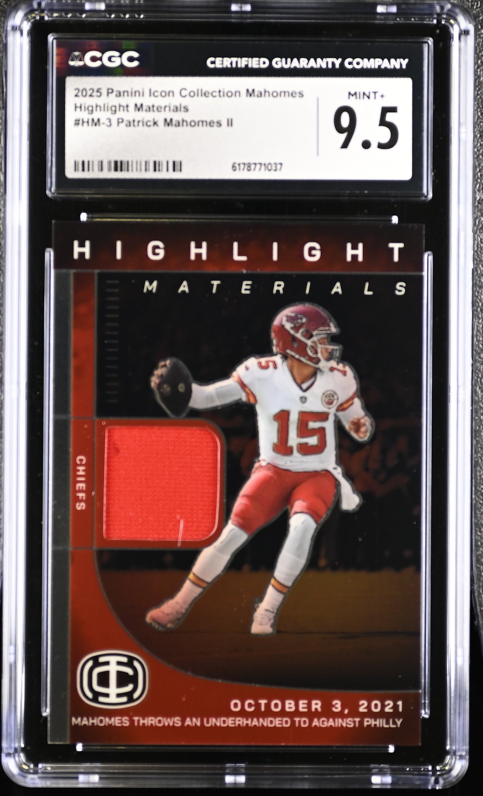 Patrick Mahomes II 2025 Panini Icon Patch Card #HM-3 CGC 9.5-Powers Sports Memorabilia