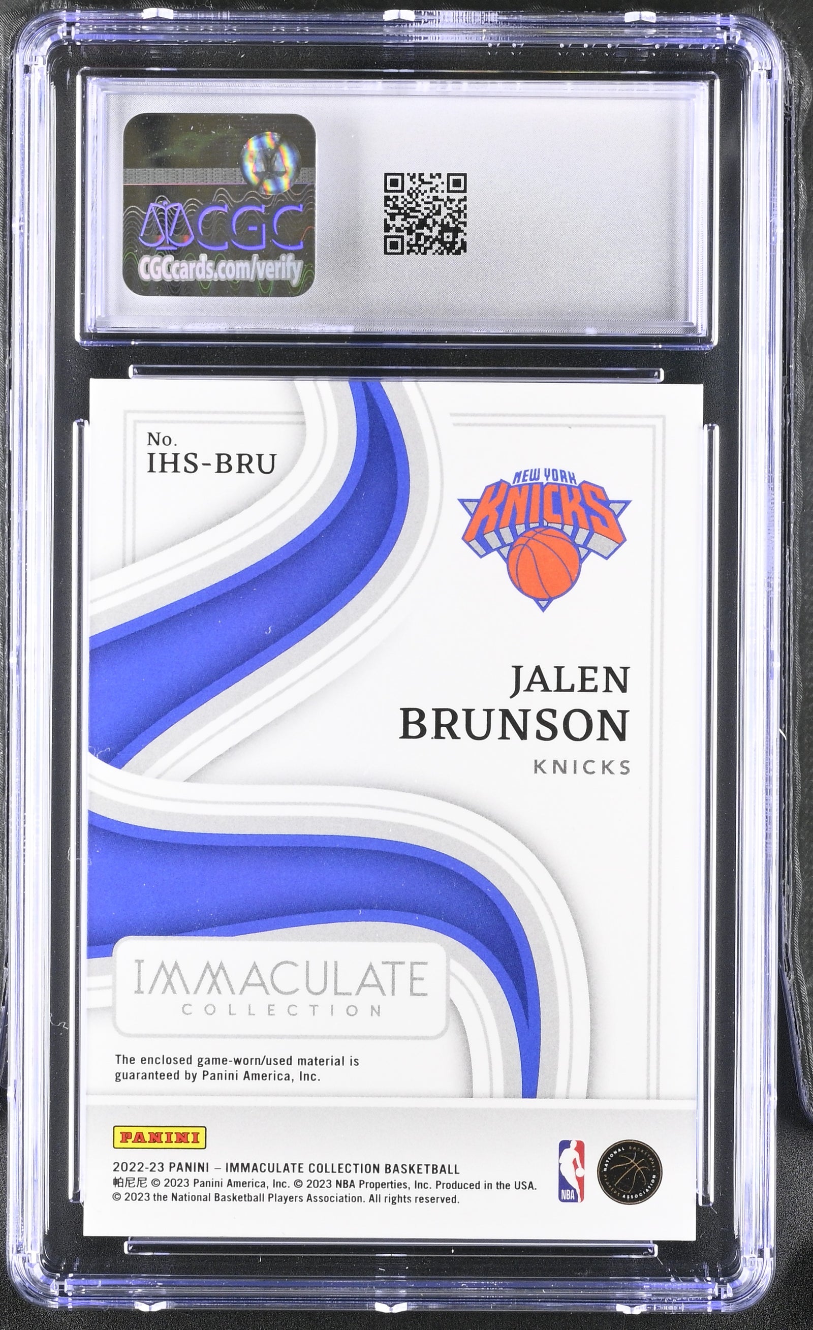 Jalen Brunson 2022 Panini Immaculate Game-Used Jersey Card #IHS-BRU CGC 9-Powers Sports Memorabilia