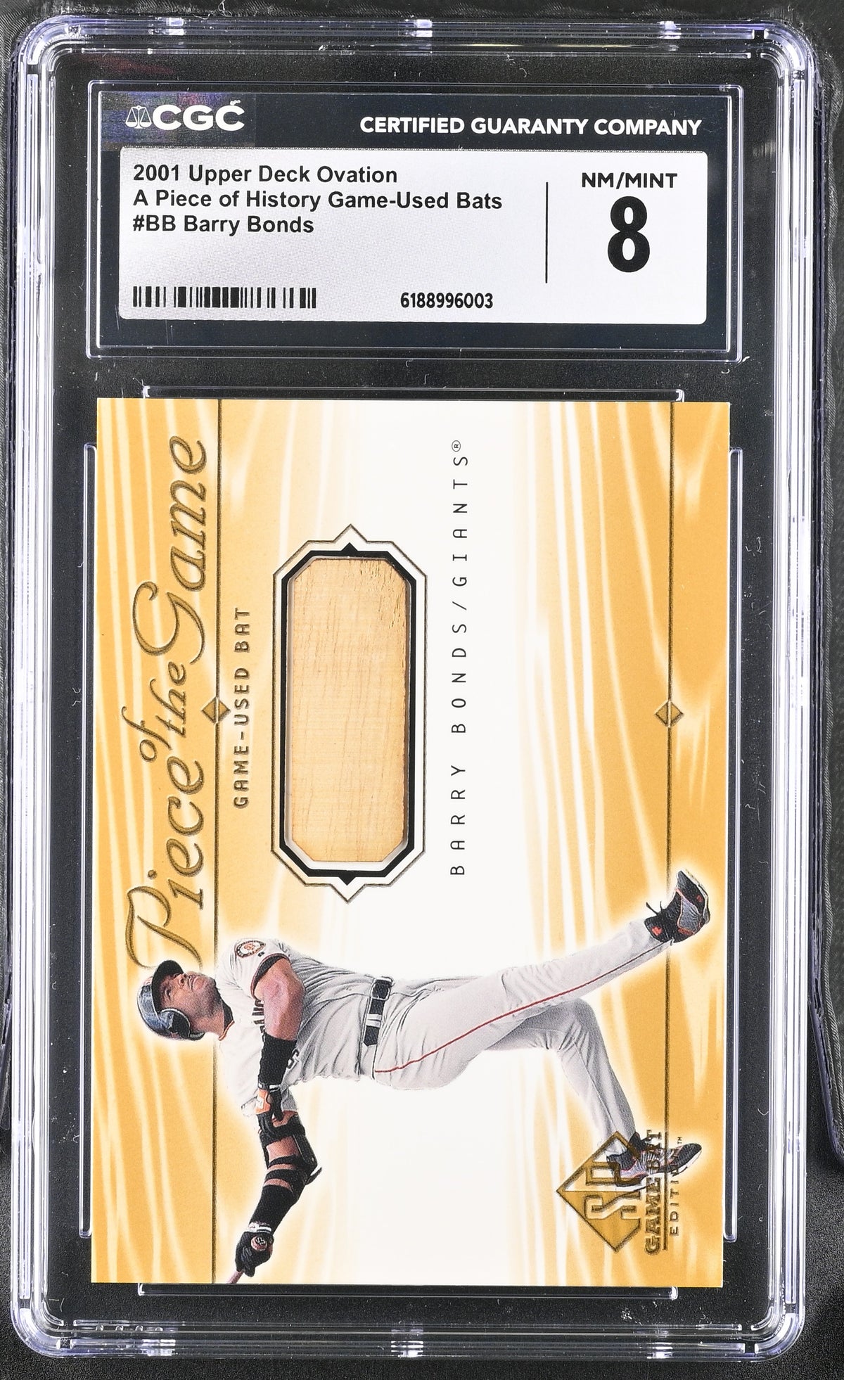 Barry Bonds 2001 Upper Deck Game-Used Bat Card #BB CGC 8-Powers Sports Memorabilia