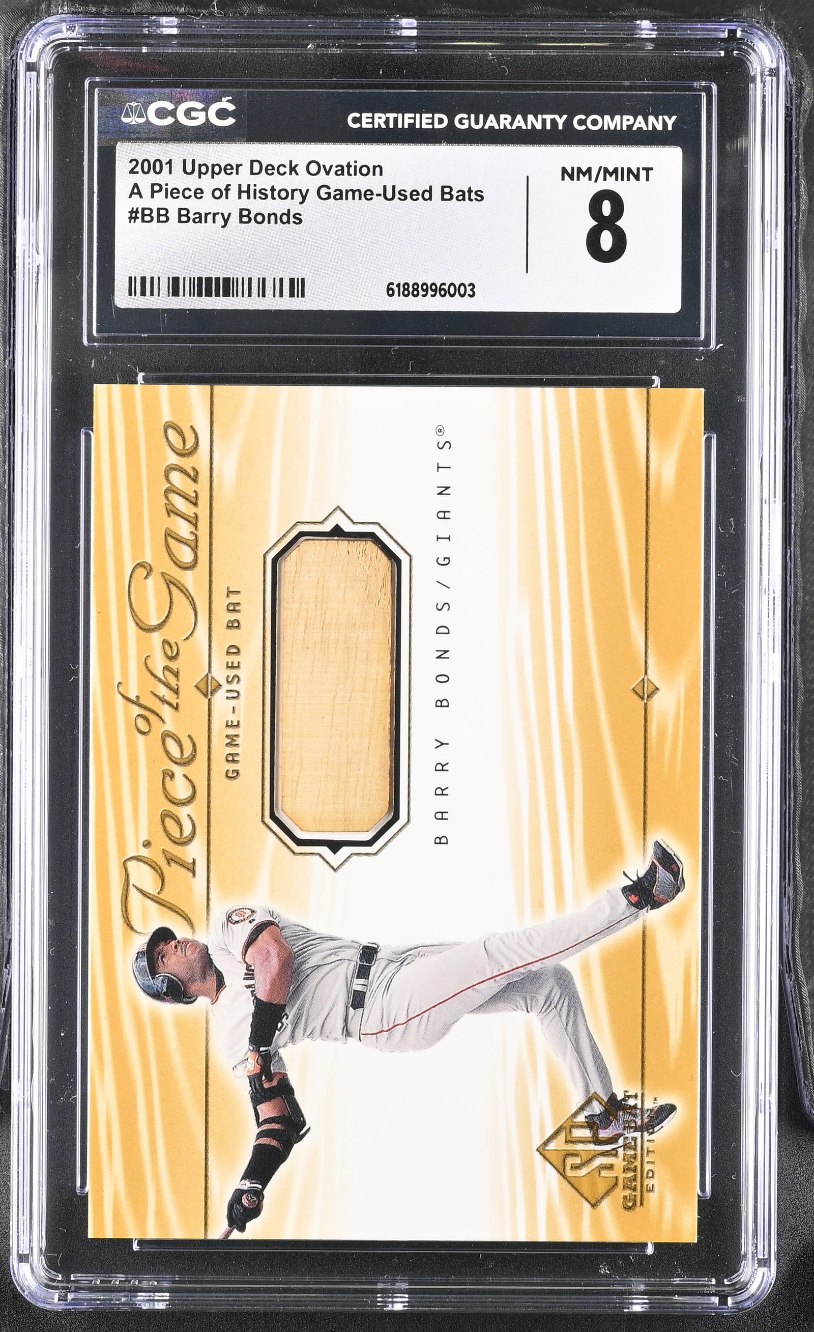 Barry Bonds 2001 Upper Deck Game-Used Bat Card #BB CGC 8-Powers Sports Memorabilia