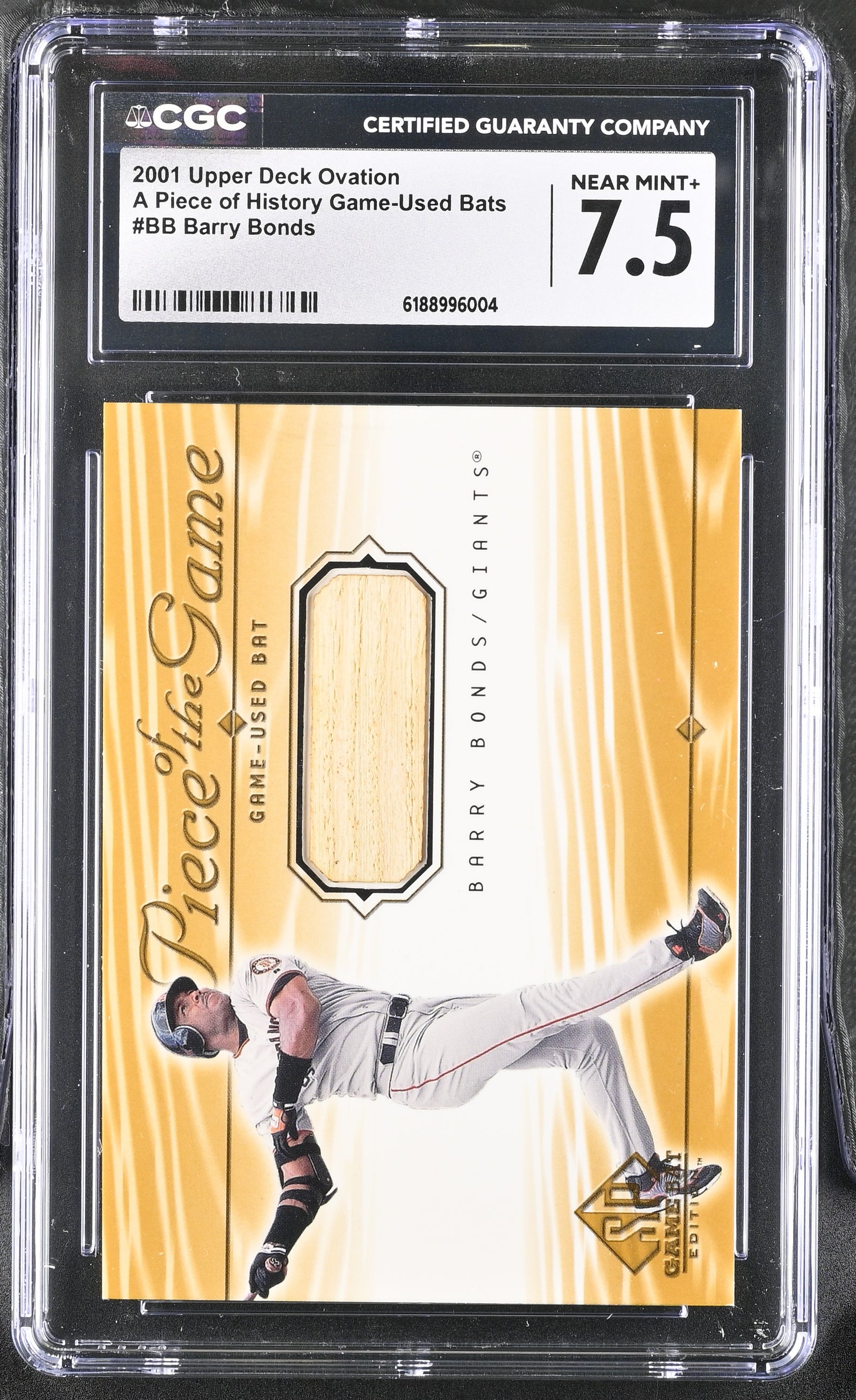 Barry Bonds 2001 Upper Deck Game-Used Bat Card #BB CGC 7.5-Powers Sports Memorabilia