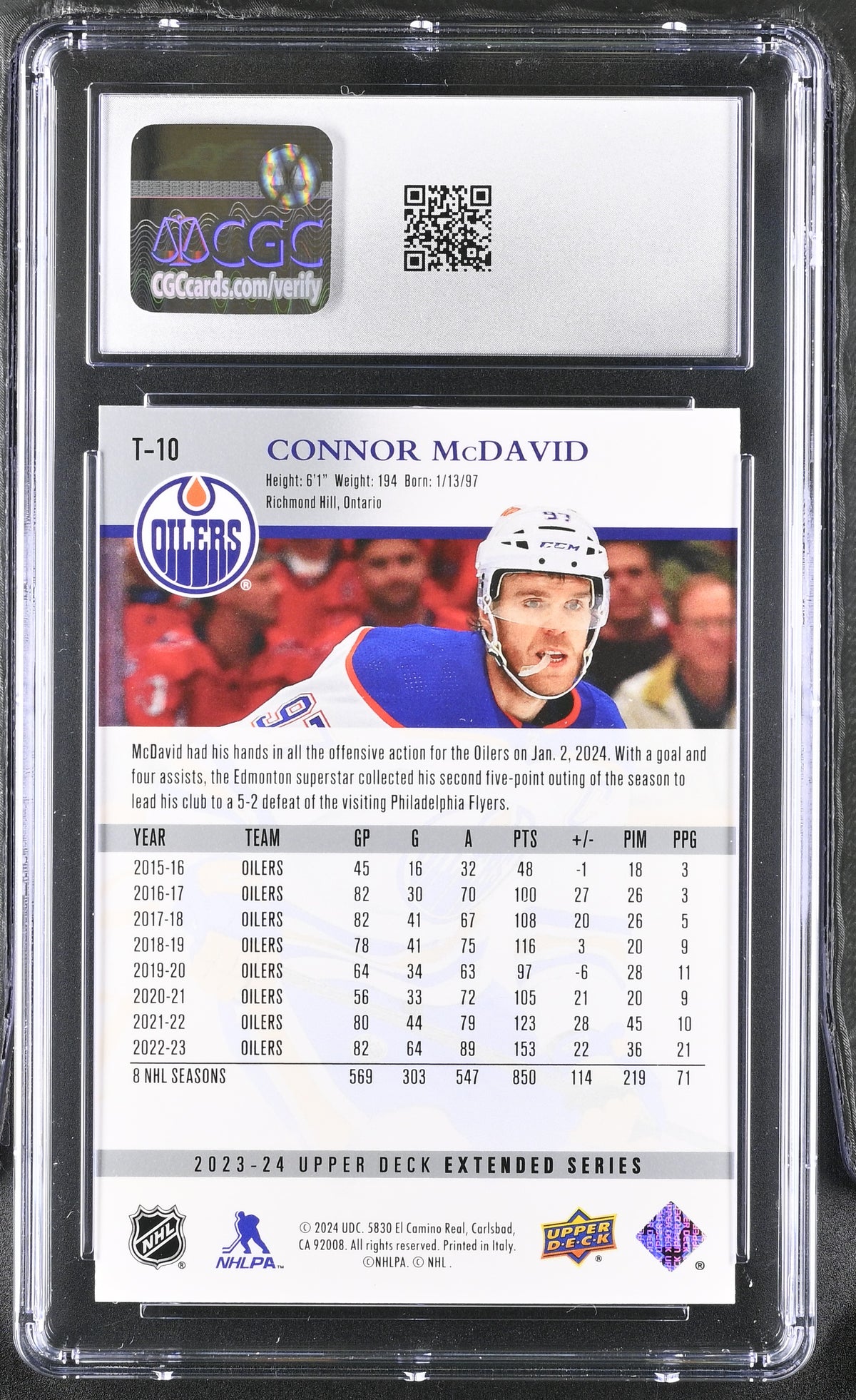 Connor McDavid 2023 Upper Deck Retro Card #T-10 CGC 8.5-Powers Sports Memorabilia