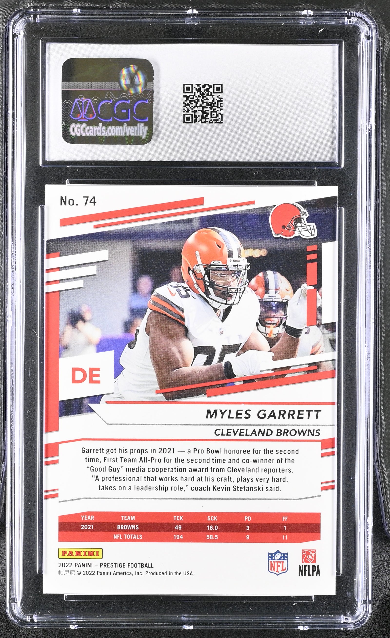 Myles Garrett 2022 Panini Prestige Red Card #74 CGC 9 /449-Powers Sports Memorabilia