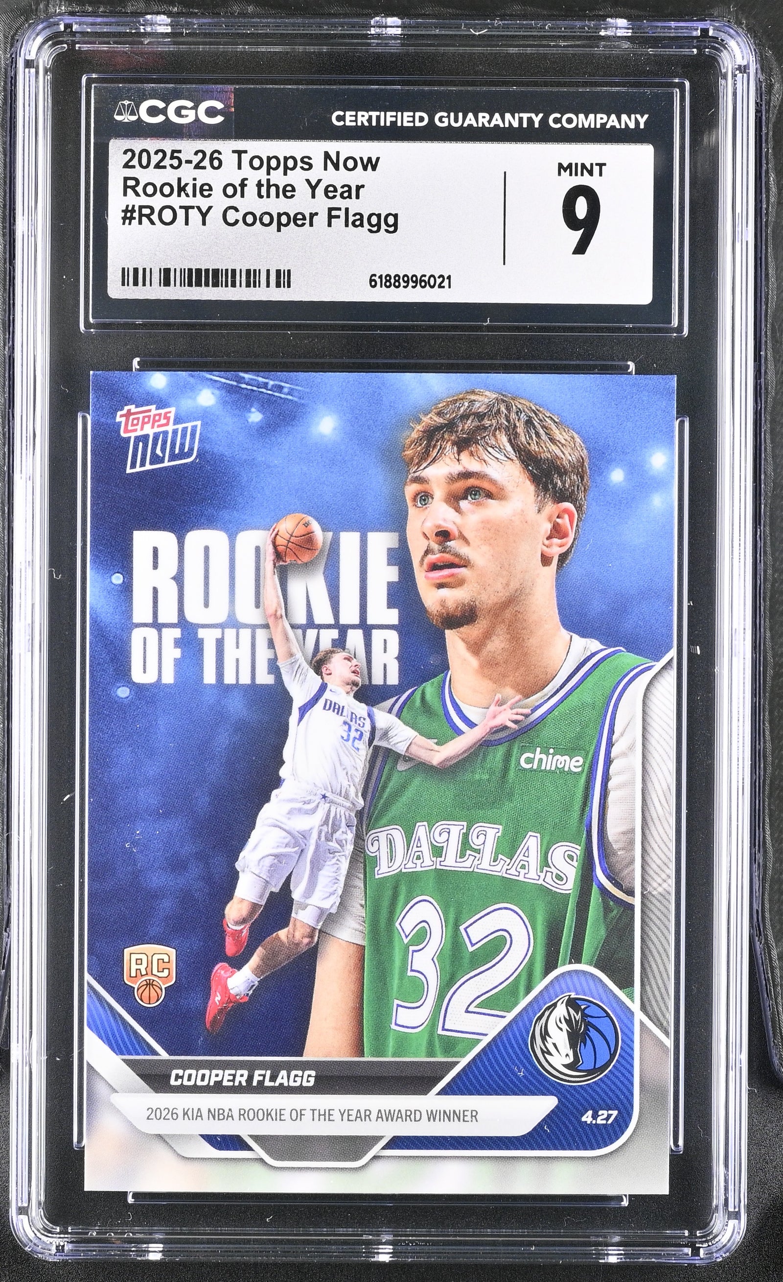 Cooper Flagg 2025 Topps Now Rookie of the Year Card #ROTY CGC 9-Powers Sports Memorabilia
