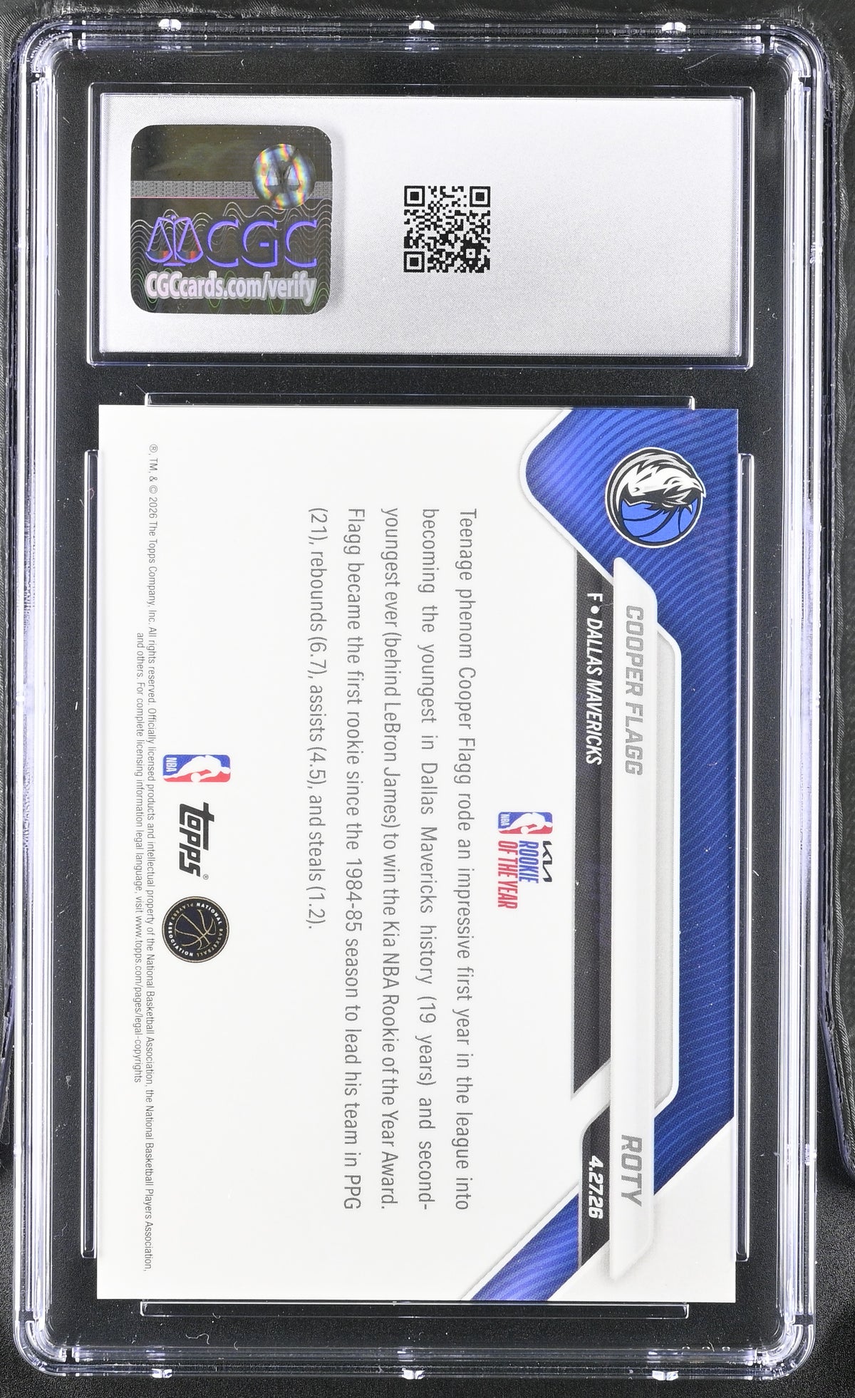 Cooper Flagg 2025 Topps Now Rookie of the Year Card #ROTY CGC 9-Powers Sports Memorabilia