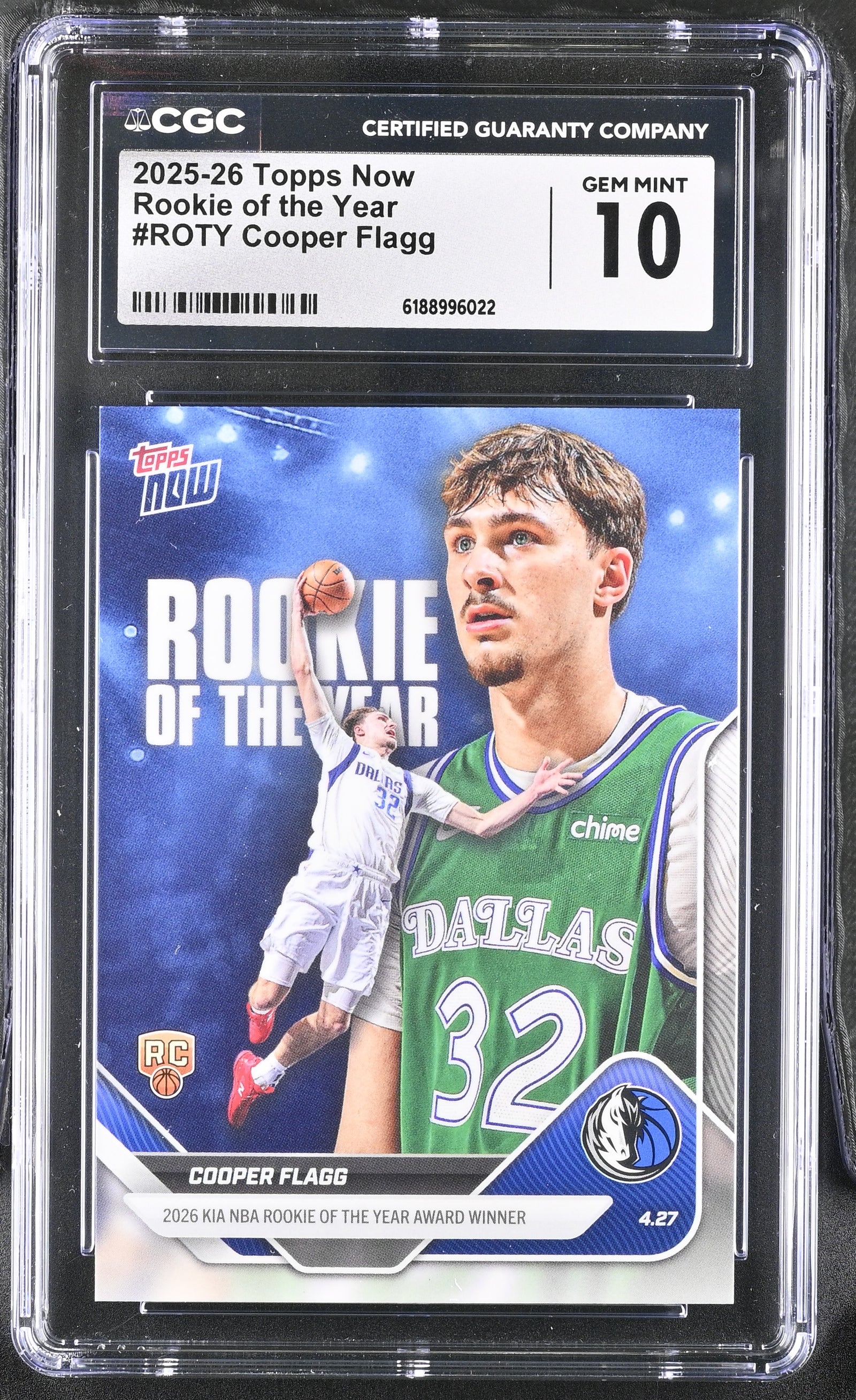 Cooper Flagg 2025 Topps Now Rookie of the Year Card #ROTY CGC 10-Powers Sports Memorabilia