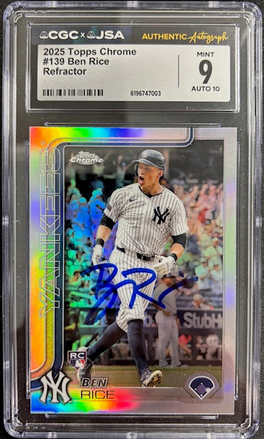 Ben Rice 2025 Topps Chrome Refractor Rookie Card #139 CGC 9 Auto 10 6747003