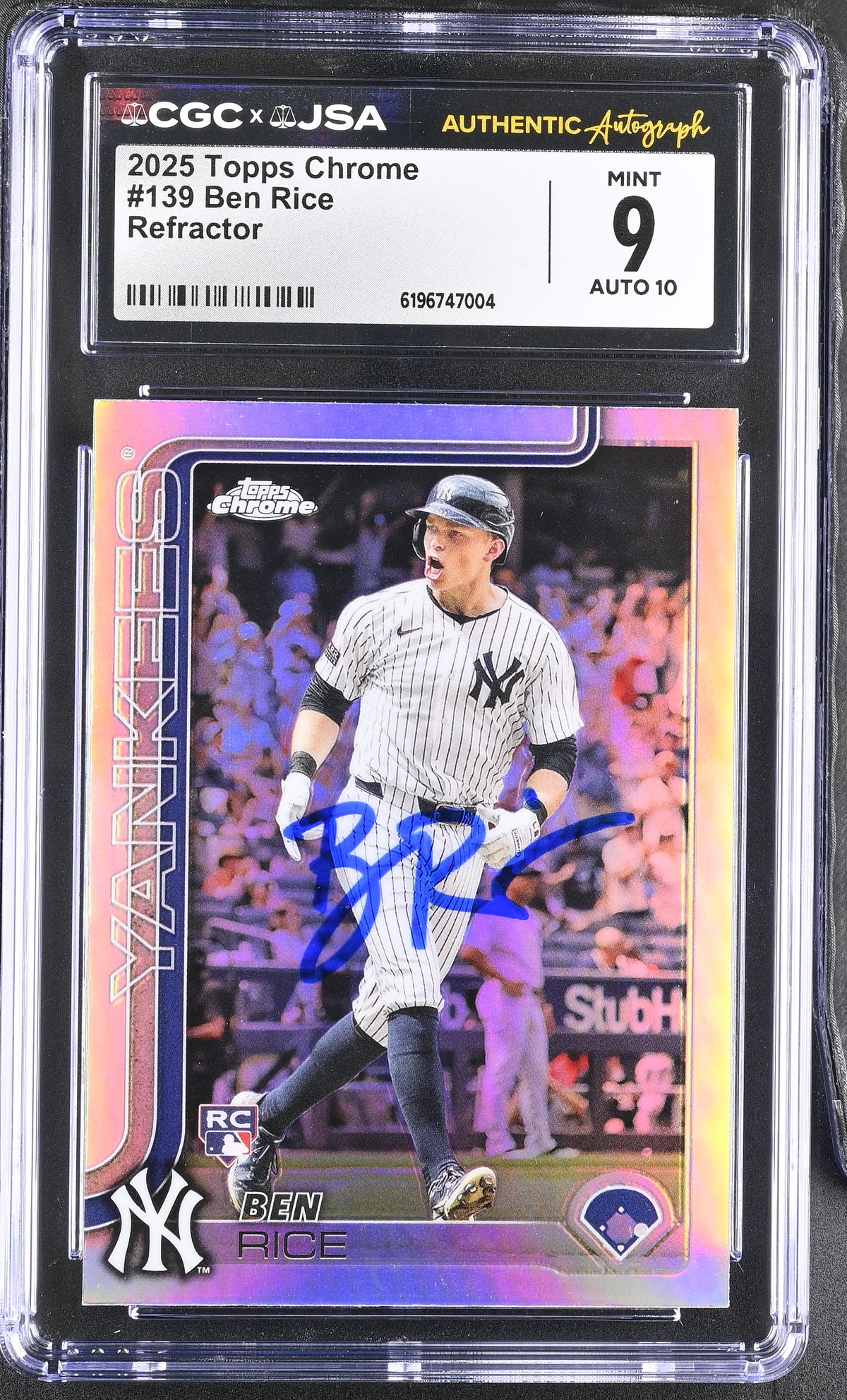 Ben Rice 2025 Topps Chrome Refractor Rookie Card #139 CGC 9 Auto 10 6747004