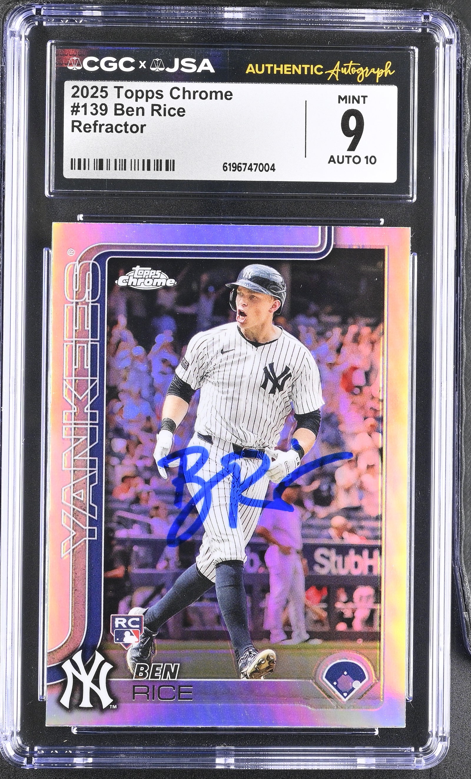 Ben Rice 2025 Topps Chrome Refractor Rookie Card #139 CGC 9 Auto 10 6747004