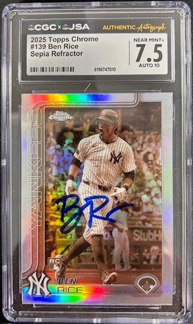 Ben Rice 2025 Topps Chrome Sepia Refractor Rookie Card #139 CGC 7.5 Auto 10
