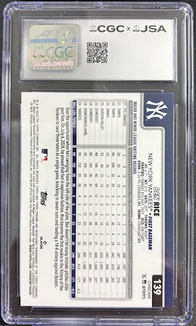 Ben Rice 2025 Topps Chrome Sepia Refractor Rookie Card #139 CGC 7.5 Auto 10 - additional image