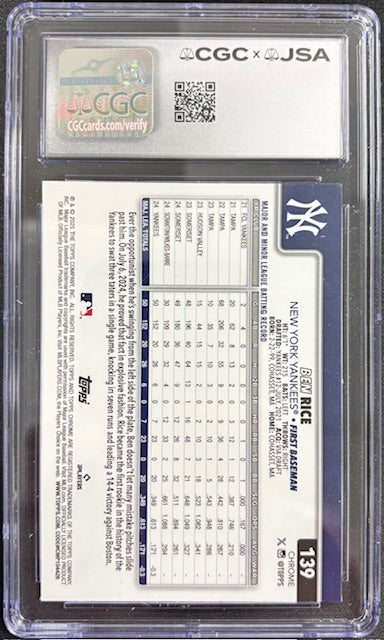 Ben Rice 2025 Topps Chrome Topps Refractor Rookie Card #139 CGC 7.5 Auto 10 - additional image
