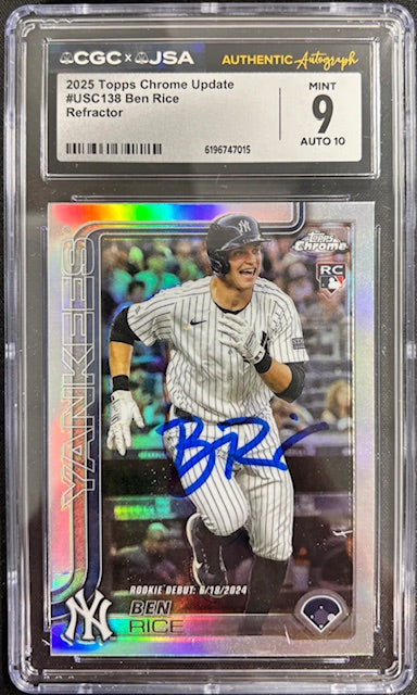 Ben Rice 2025 Topps Chrome Refractor Rookie Card #USC138 CGC 9 Auto 10-Powers Sports Memorabilia